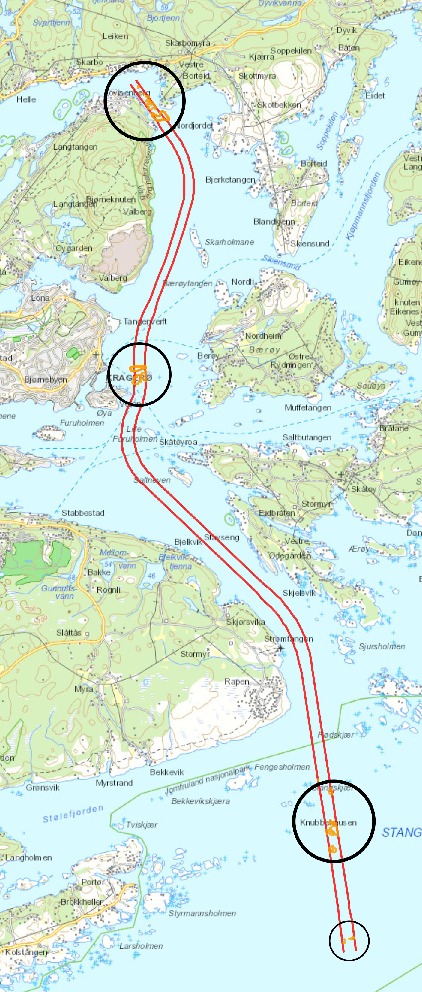 Innseiling Kragerø med innringet utdypingsområder.png