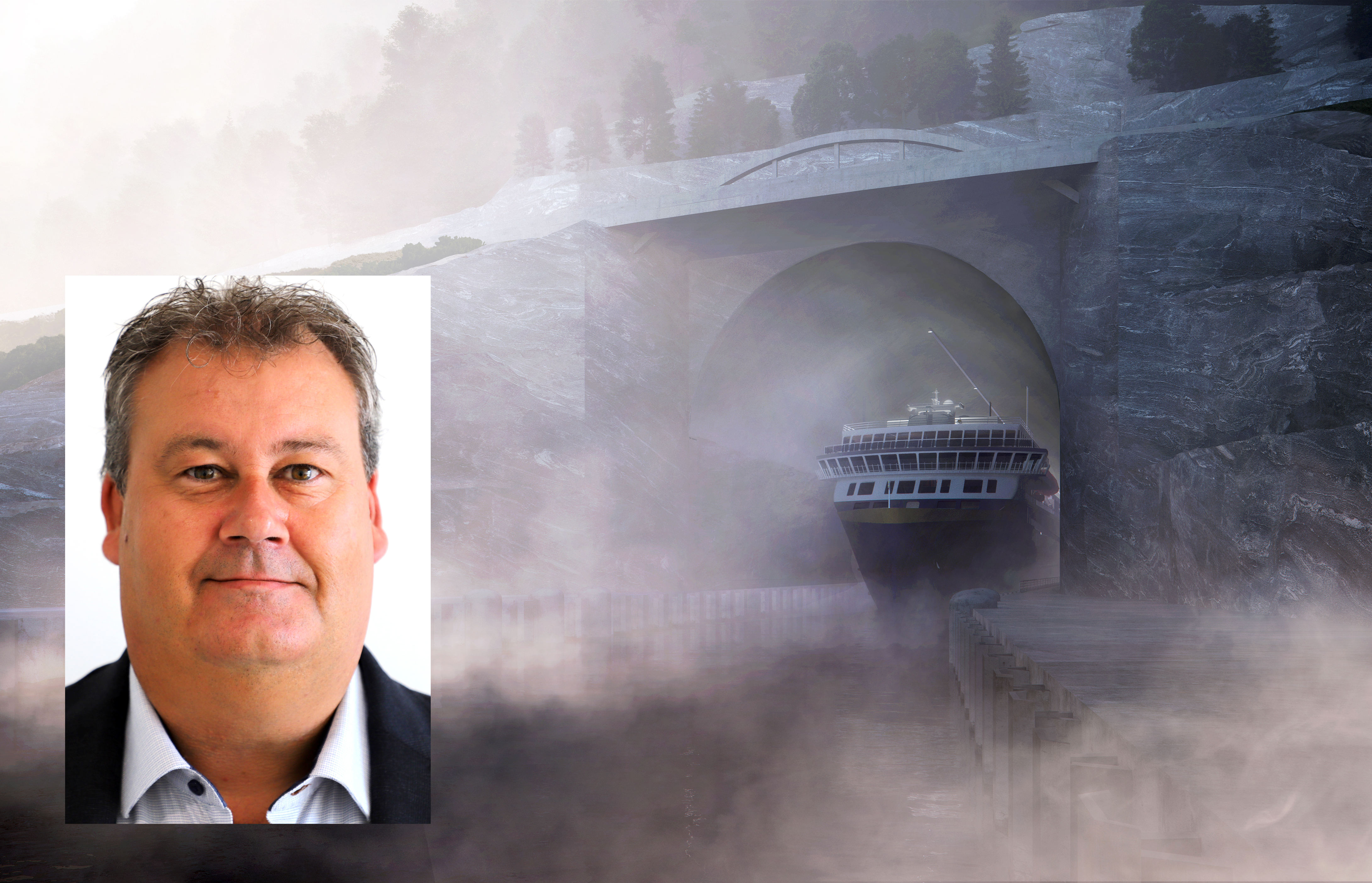 Stad skipstunnel, fra Moldefjord-siden, og prosjektleder Terje Skjeppestad 