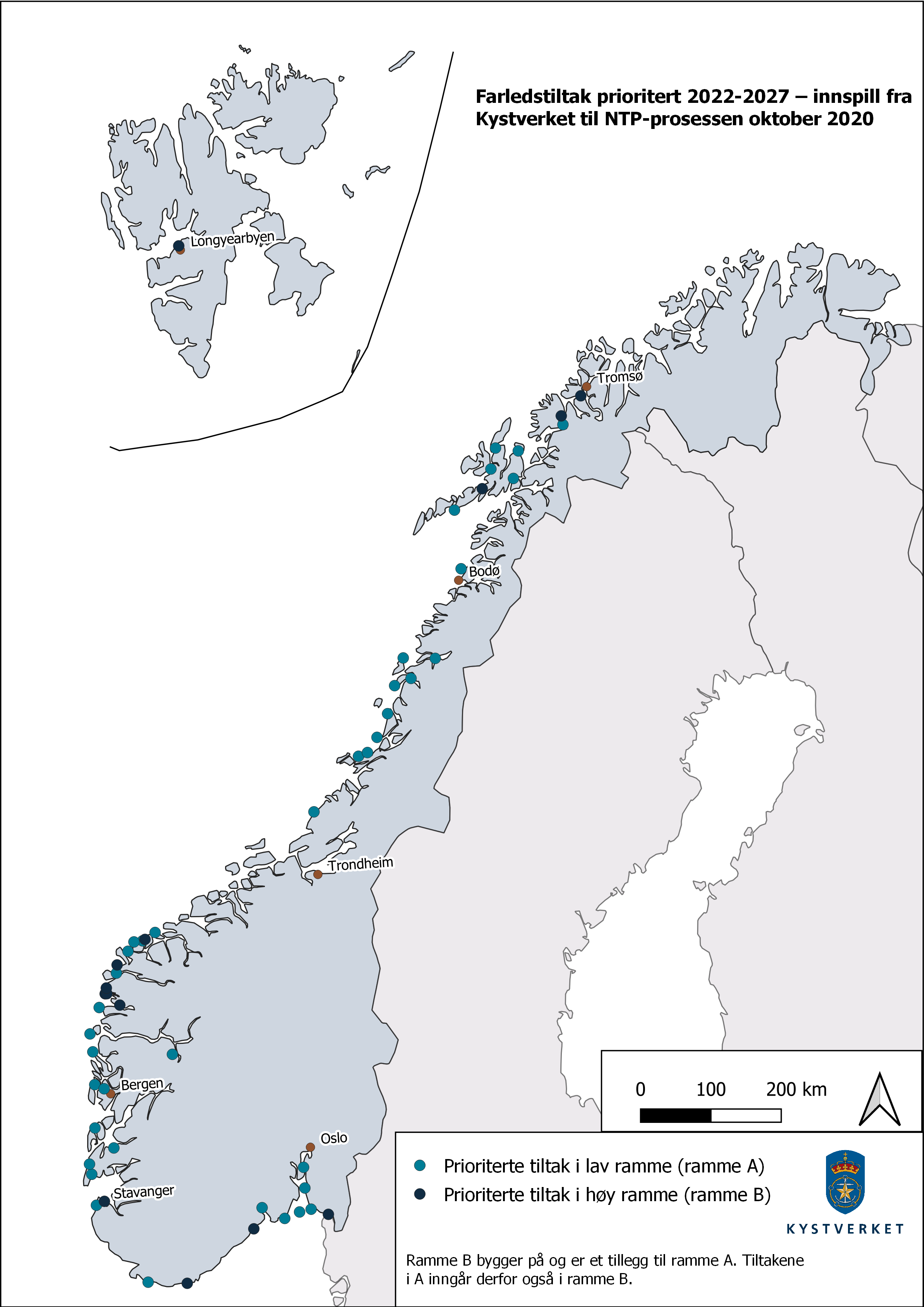 Kystverkets prioriteringe rtil NTP 2022-2033.