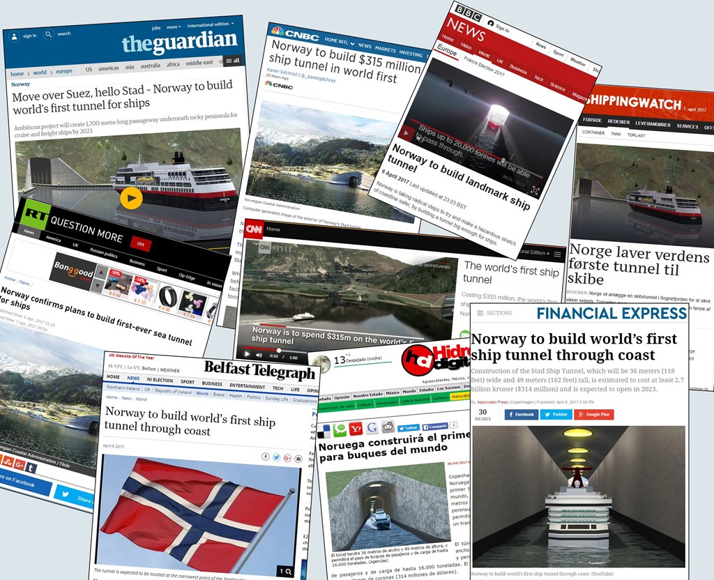 Kystverket og Stad skipstunnel i internasjonale medier.