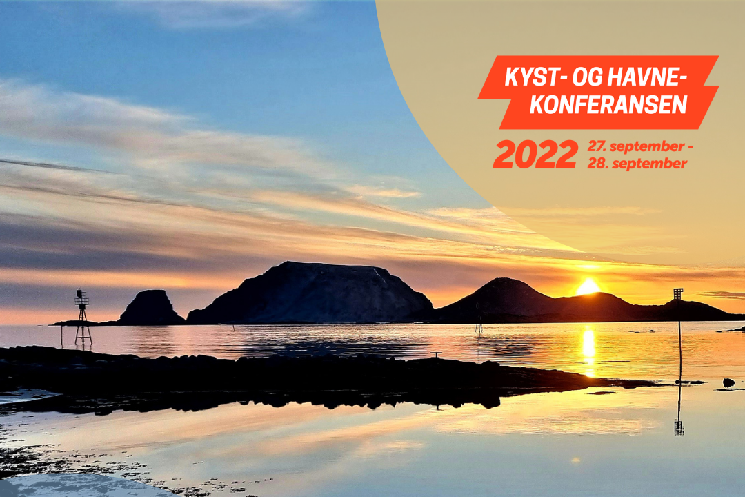 Farvann i solnedgang med konferanselogo