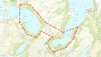 Kart over området der Stad skipstunnel kommer, og merket for områder der det vil bli tatt spesielle hensyn i forbindelse med anleggsarbeidet.